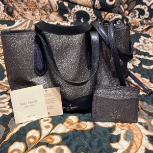 Blue Glitter Kate Spade bag with matching wallet.